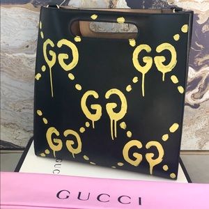 Gucci Bags Black Yellow Leather Ghost Graffiti Tote Bag Poshmark